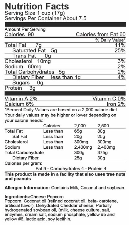 Just Poppin Popcorn - Pleasy Cheesy Popcorn Nutrition Label